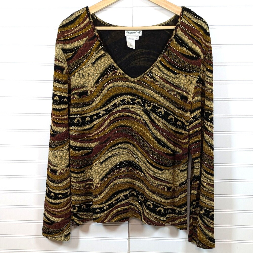 Coldwater Creek Top Women Large Abstract Art to Wear Korean Fabric Metallic Fall